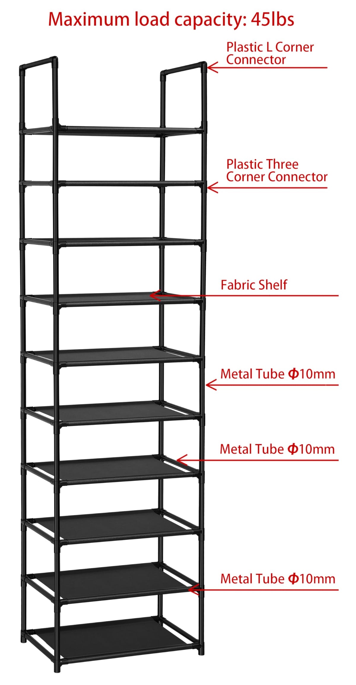 FIDUCIAL HOME 10 Tiers Shoe Rack Organizer 20 Pairs Tall Shoe Shelf