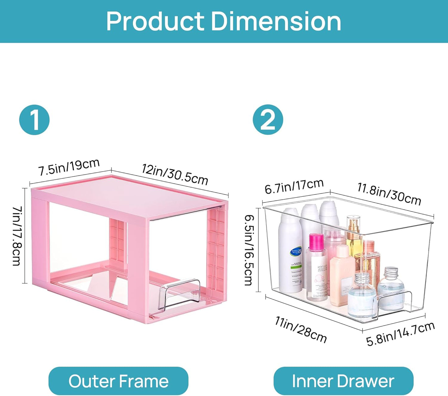 Vtopmart 4 Pack Large Stackable Storage Drawers,Pink,Easily Assemble Acrylic Bathroom Closet