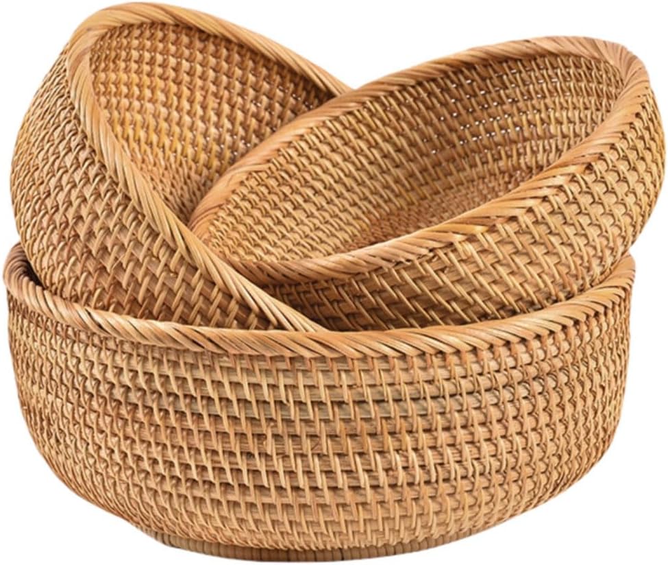Rattan Bread Basket, Hand Woven Fruit Basket, Wicker Serving Basket Bowl, Decorative Baskets for