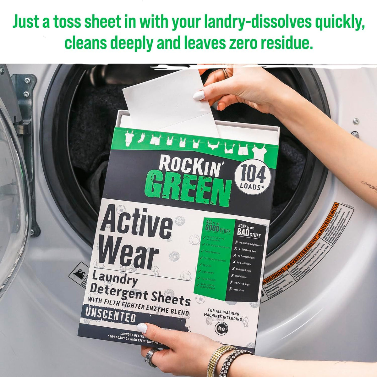 Rockin' Green Active Wear Travel Laundry Detergent Sheets Unscented - Mess-Free Laundry Sheets