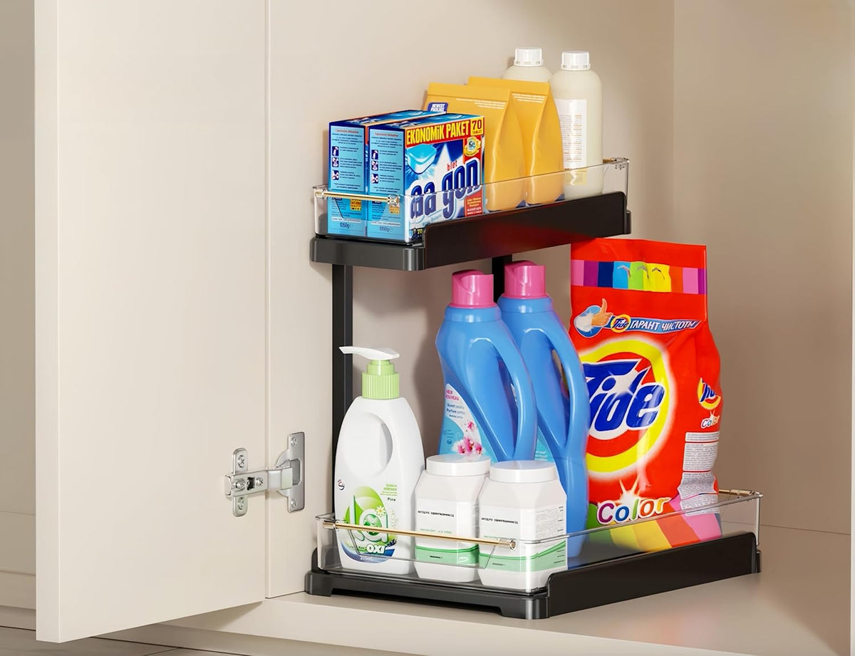 heart & home 1-Pack Under Sink Storage Organizer for Kitchen & Bathroom Cabinets with Removable