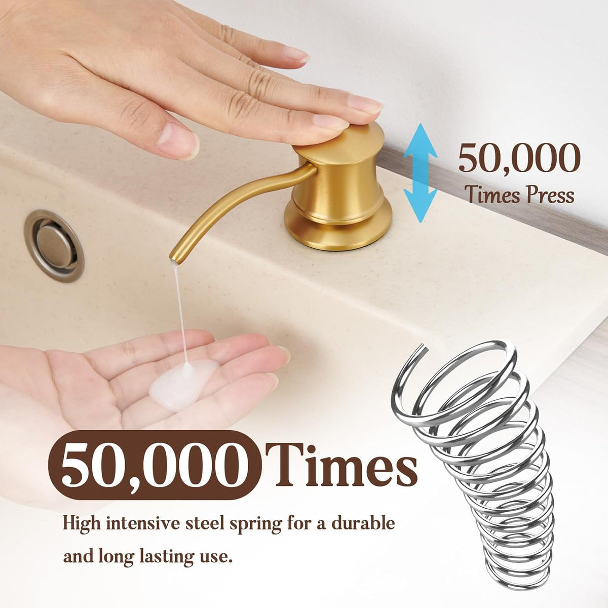 Built in Soap Dispenser for Kitchen Sink Countertop, Solid Brass Pump Head Long Spout with 10.2