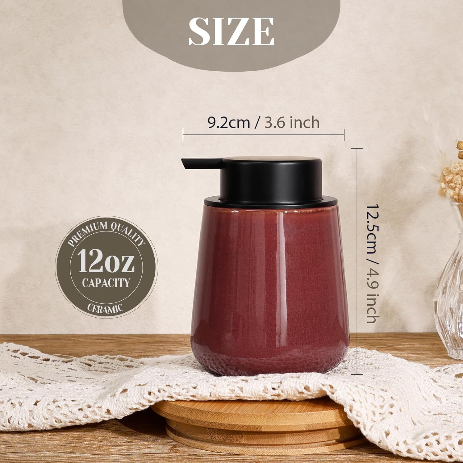 INGOFIN Ceramic Lotion Dispenser - 12 oz Refillable Hand Soap Dispenser Bathroom, Modern Liquid
