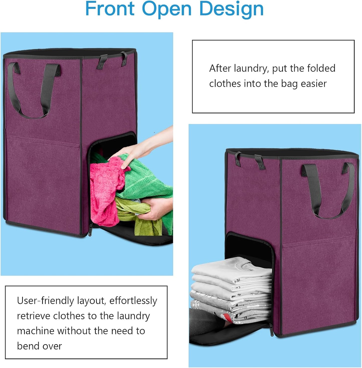 Bukere Laundry Tote Basket, Laundry Backpack Bag for Guys Girls Boys, Collapsible Laundry Hamper