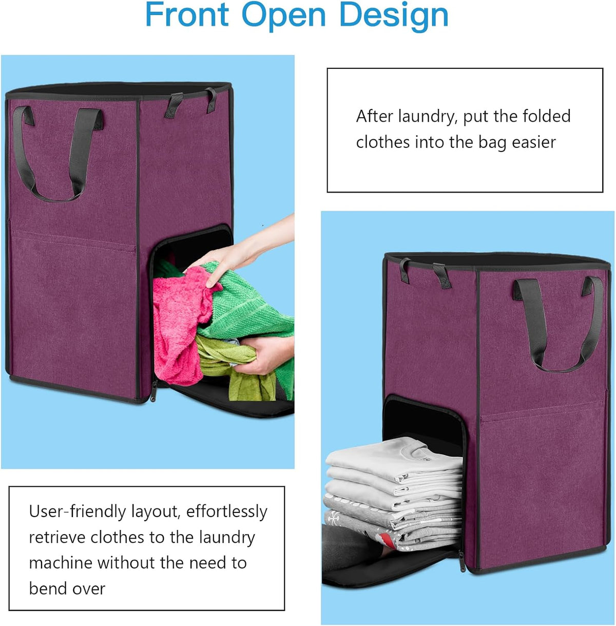 Bukere Laundry Tote Basket, Laundry Backpack Bag for Guys Girls Boys, Collapsible Laundry Hamper