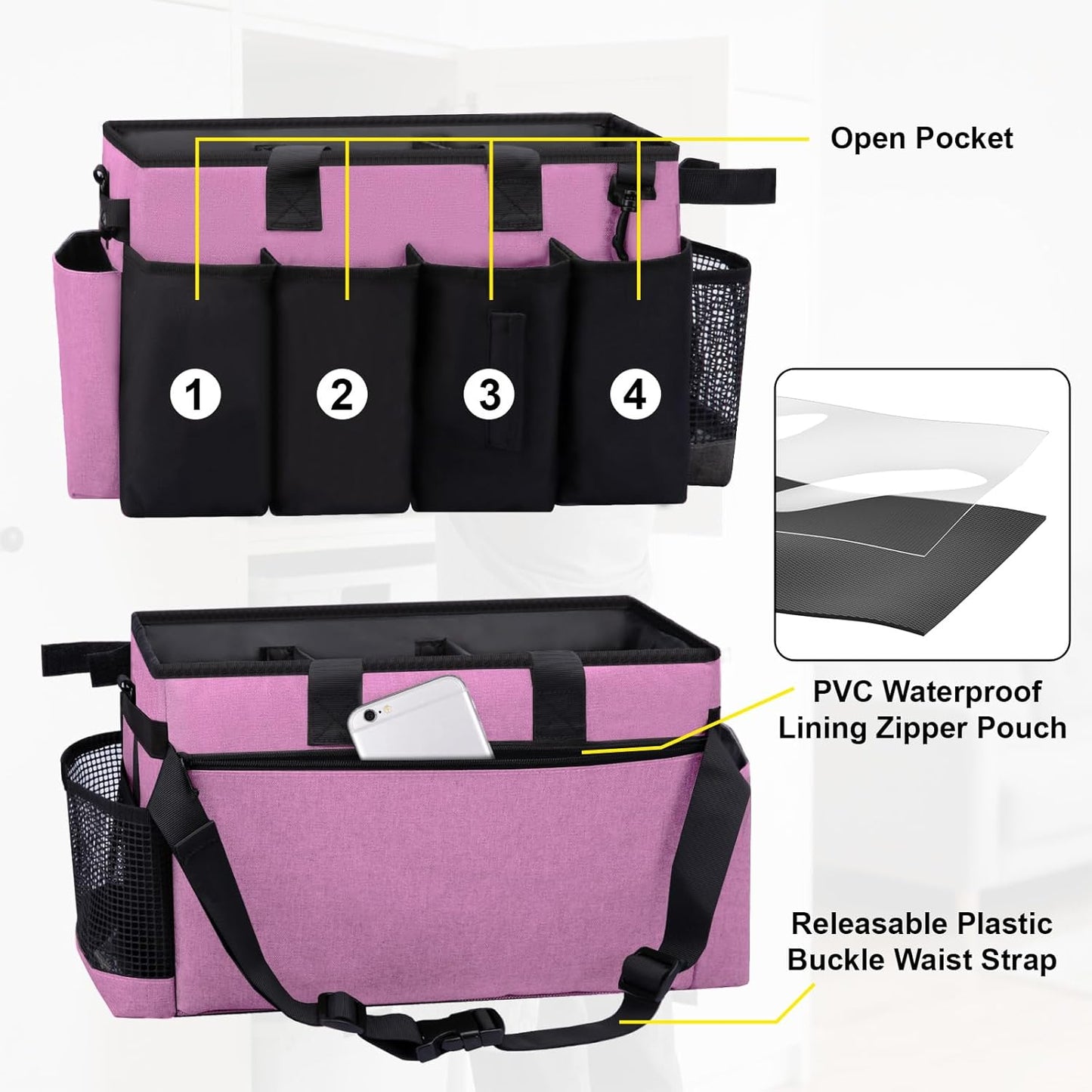Wearable Large Cleaning Caddy Bag for Housekeeper, Clean Supply Organizer with Adjustable Shoulder