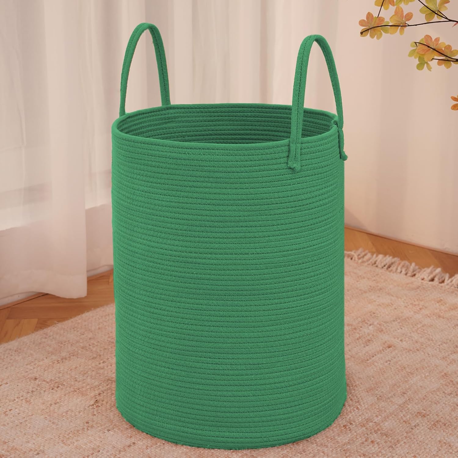 Large Woven Laundry Basket Hamper,80L Cotton Rope Storage Bin for Blankets,Toys and