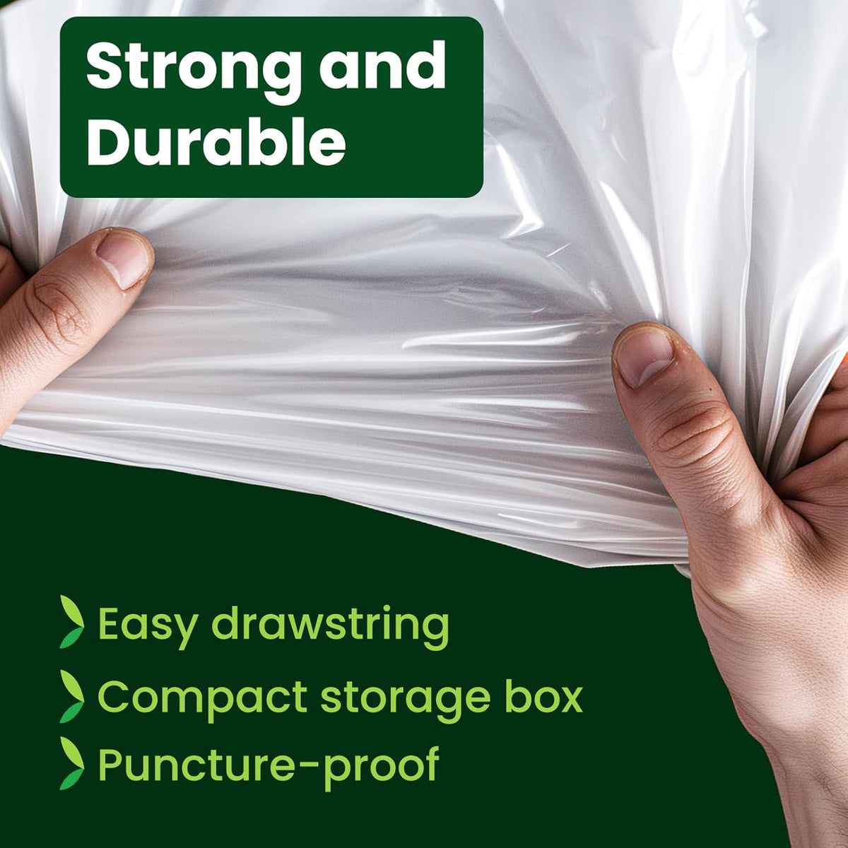 Large Trash Bag 13 Gallon Tall Drawstring 100% Post-Consumer Recycled Garbage Bag Waste Bag for