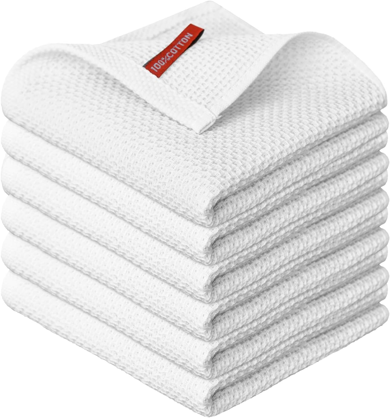 Artoid Mode 100% Cotton White Waffle Weave Kitchen Dish Cloths, 12x12 Inch Ultra Soft Absorbent