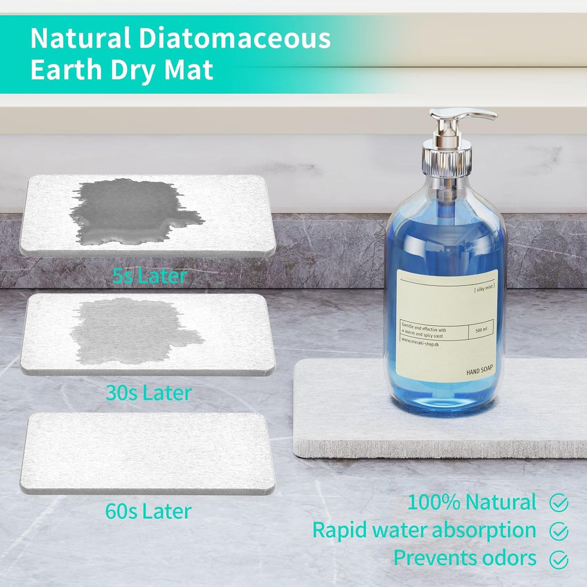 HapiRm Sink Caddy Sponge Holder - Kitchen Sink Organizer with Instant Drying Stone and Brush