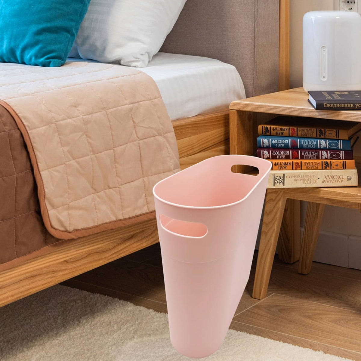 Small Trash Can Plastic Bathroom Wastebasket 3.2 Gallon Slim Garbage Container Bin with Handle for
