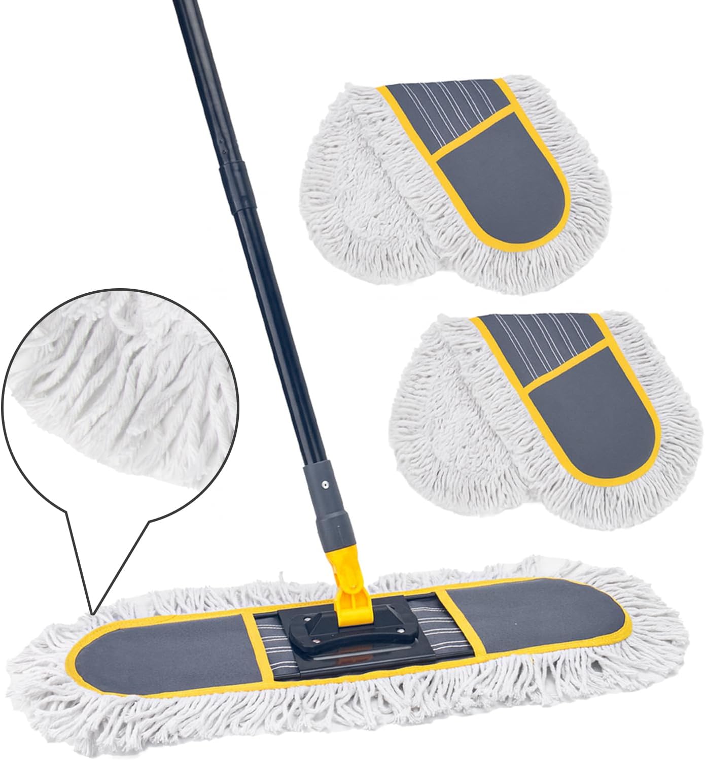 24" Commercial Dust Mop for Floor Cleaning,Heavy Duty Floor Duster Sweeper Broom with 2 Replacement