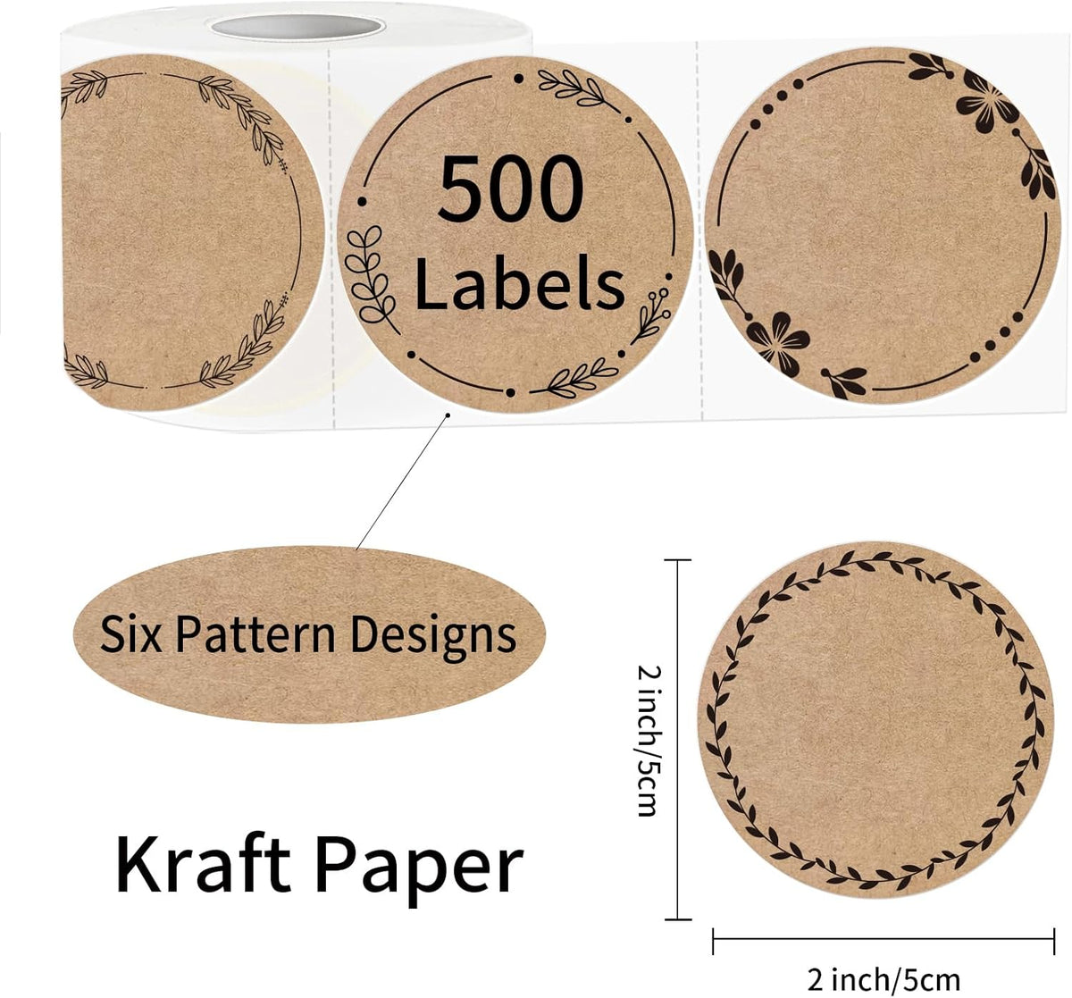 2" Brown Label Stickers for Jars and Lids, Kraft Sticker Labels for Pantry, Mason Jars, Canning