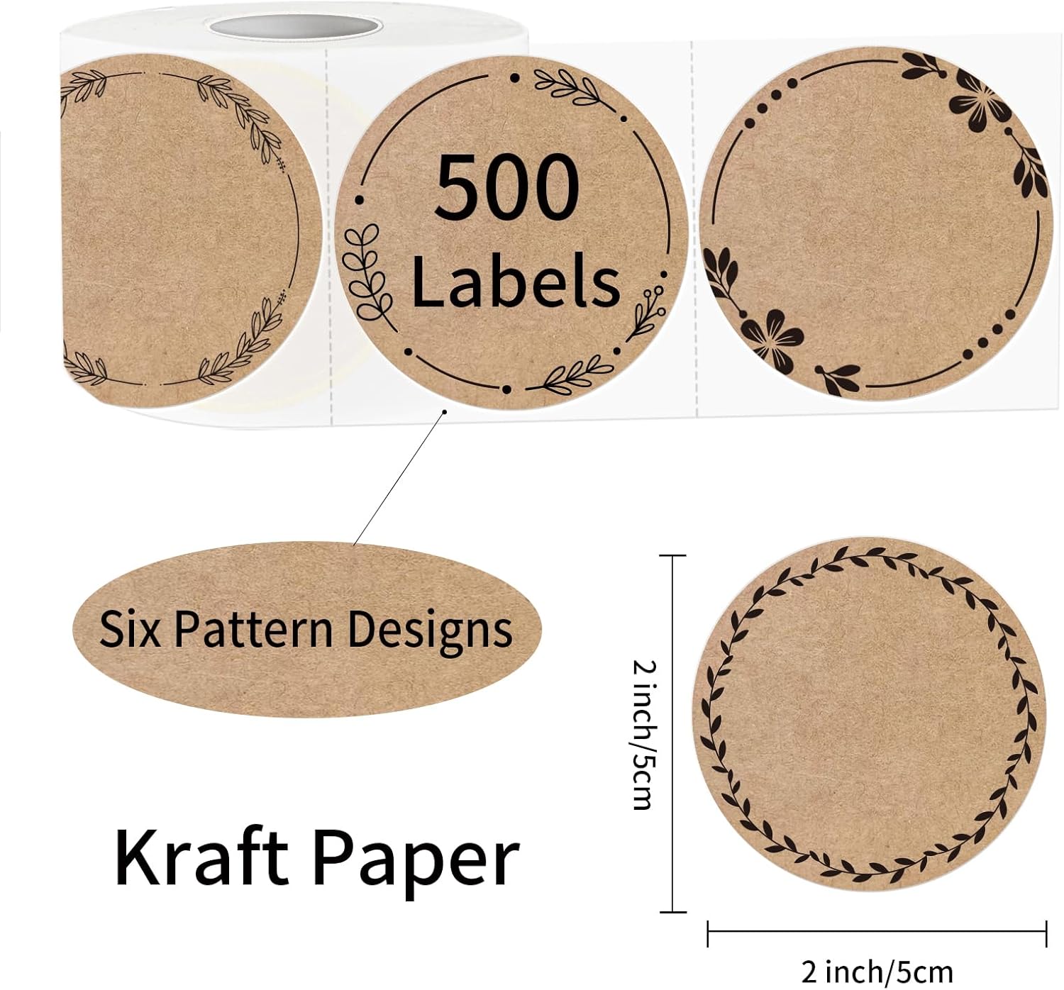 2" Brown Label Stickers for Jars and Lids, Kraft Sticker Labels for Pantry, Mason Jars, Canning