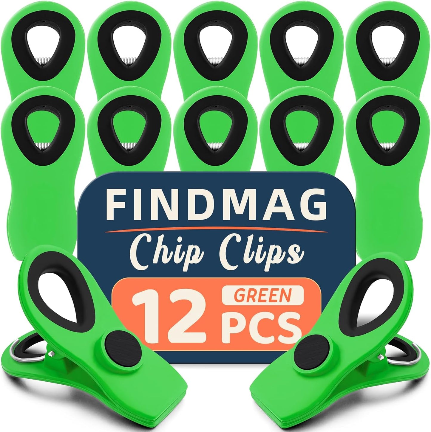 FINDMAG Big Chip Clip, Green Magnetic Wide Bag Clip Set, Cute Magnet Clips Refrigerator Sealing