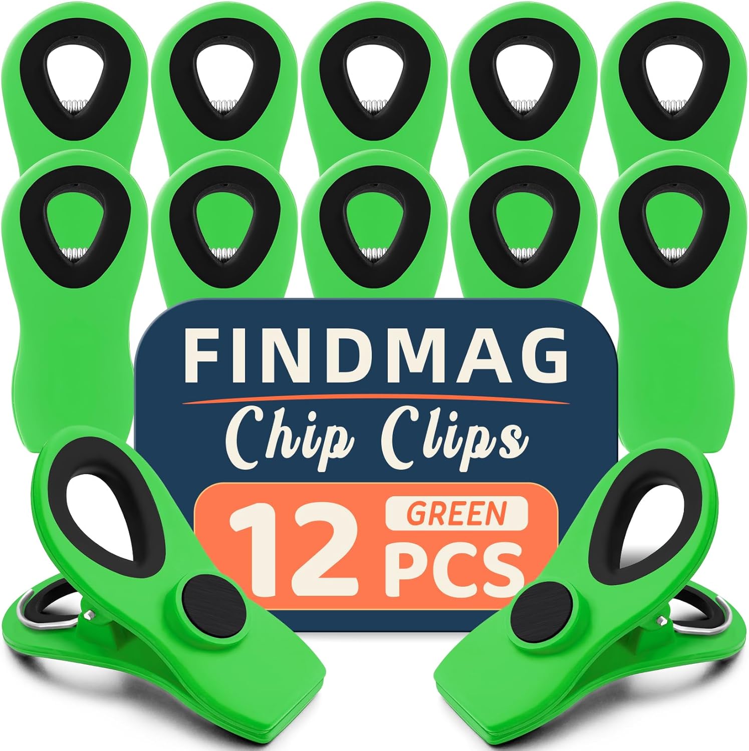 FINDMAG Big Chip Clip, Green Magnetic Wide Bag Clip Set, Cute Magnet Clips Refrigerator Sealing