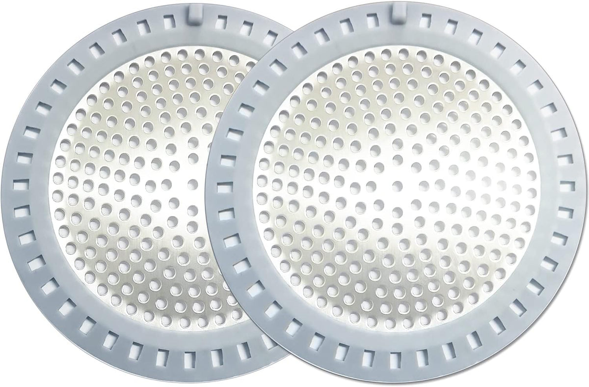2PCS Shower Drain Hair Catcher, Shower Drain Strainer, Stainless Steel with Silicone Edging, 4.75