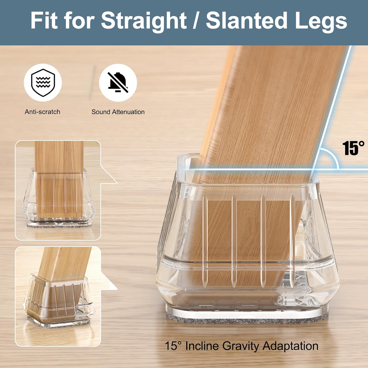 24PCS Square Chair Leg Floor Protectors for Hardwood Floors, Thicken Rubber Chair Leg Cap Covers