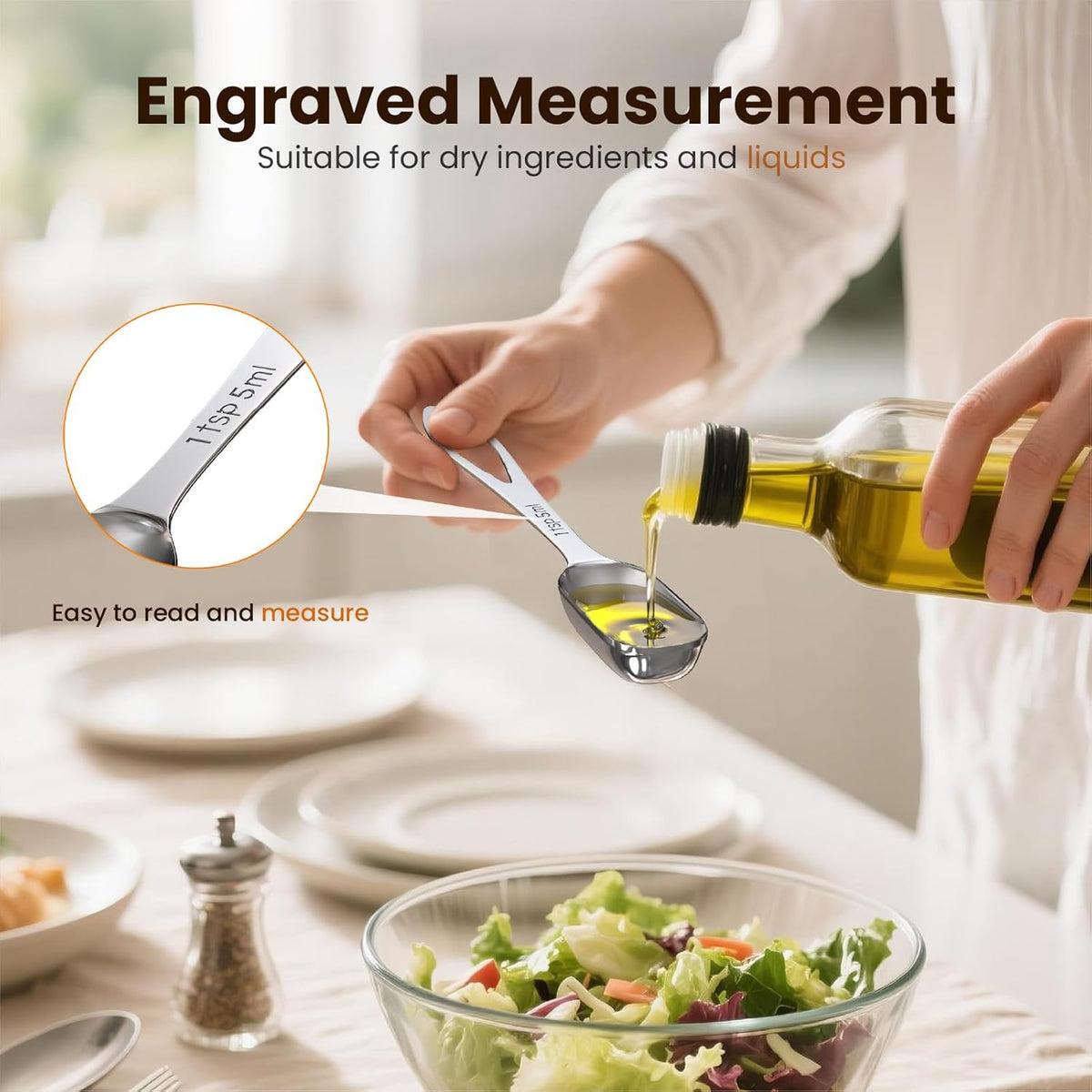 6PCS Narrow Measuring Spoons Set, Stainless Steel Measuring Spoon Fits in Spice Jars, Metal