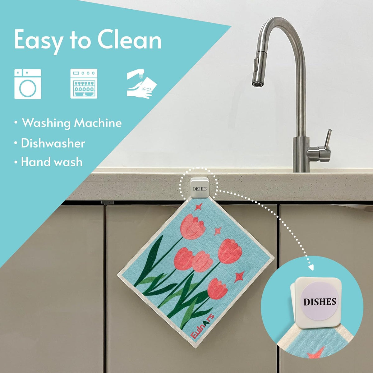 Swedish Dishcloths, 8 Pack Reusable Paper Towels with Clips, Non-Scratch Swedish Dish Towels for
