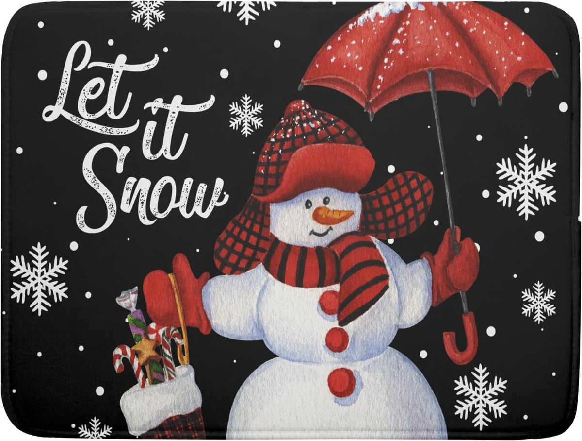 Black Snowman Dish Drying Mats for Kitchen Counter, Winter Snowflake Dish Mat Absorbent Reversible