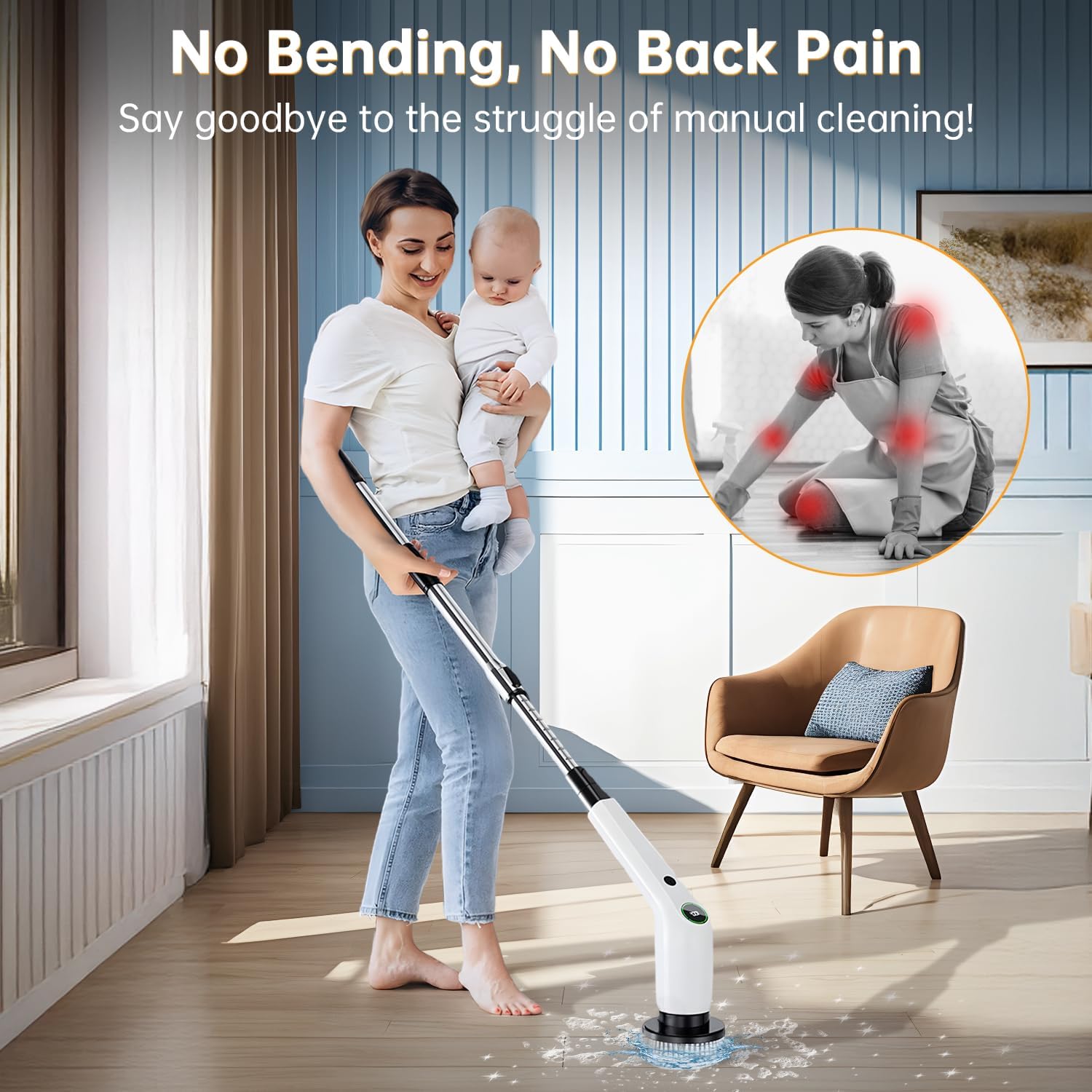 Electric Spin Scrubber, Cordless Shower Scrubber with 8 Scrub Brush, 2 Speed with Adjustable