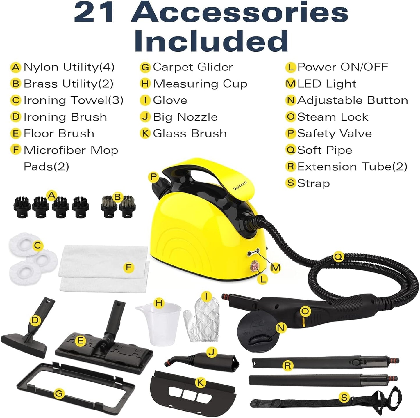Steam Cleaner, Multipurpose Powerful Steamer with 21 Accessories, 248°F High-Temperature Steam for