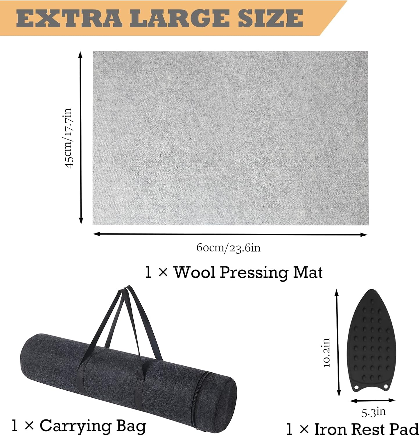 Wool Pressing Mat for Quilting, 24" X 18" Portable Wool Ironing Mat 100% Felted Wool Iron Board for