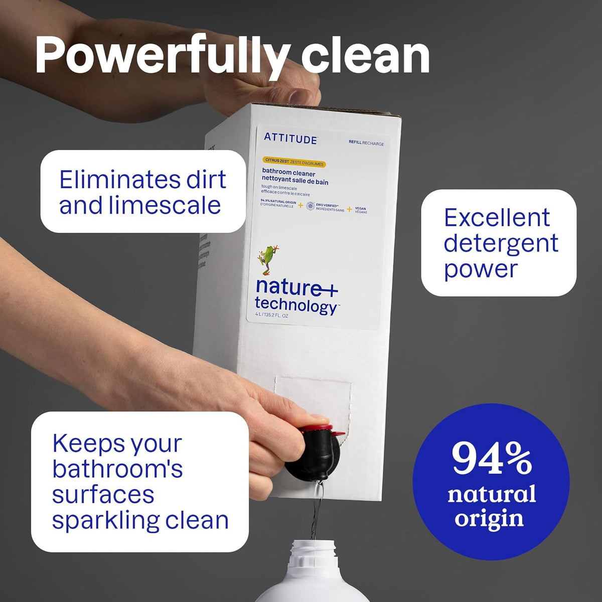 ATTITUDE Bathroom Cleaner Spray Refill, EWG Verified, Plant-Based & Vegan, Safe for Bathroom