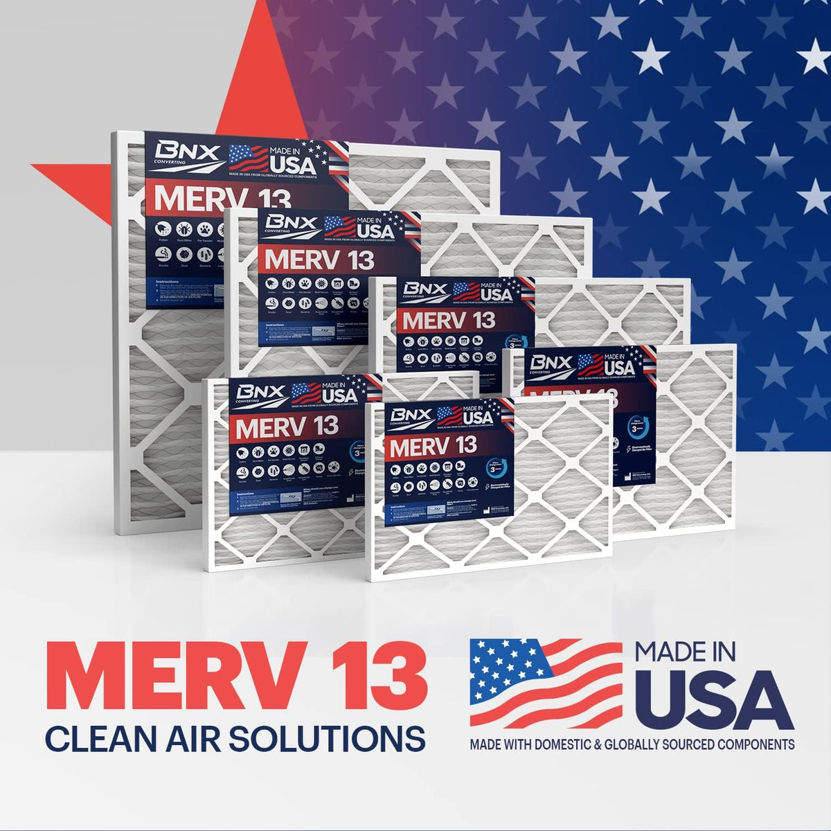 BNX TruFilter 20x23x1 Air Filter MERV 13 (4-Pack) - MADE IN USA - Electrostatic Pleated Air