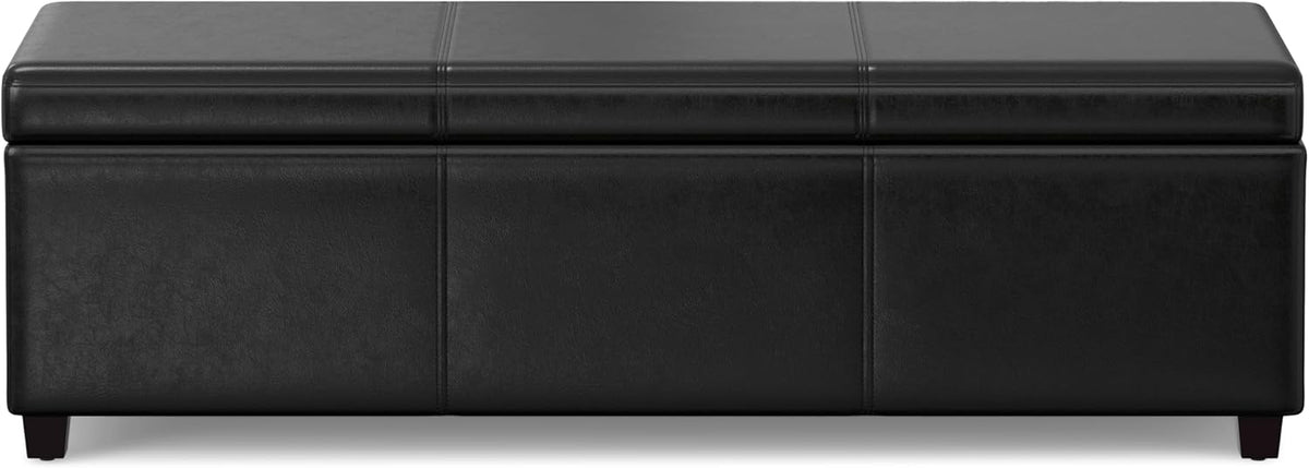 SIMPLIHOME Avalon 54 inch Wide Contemporary Rectangle Extra Large Storage Ottoman Bench in Midnight