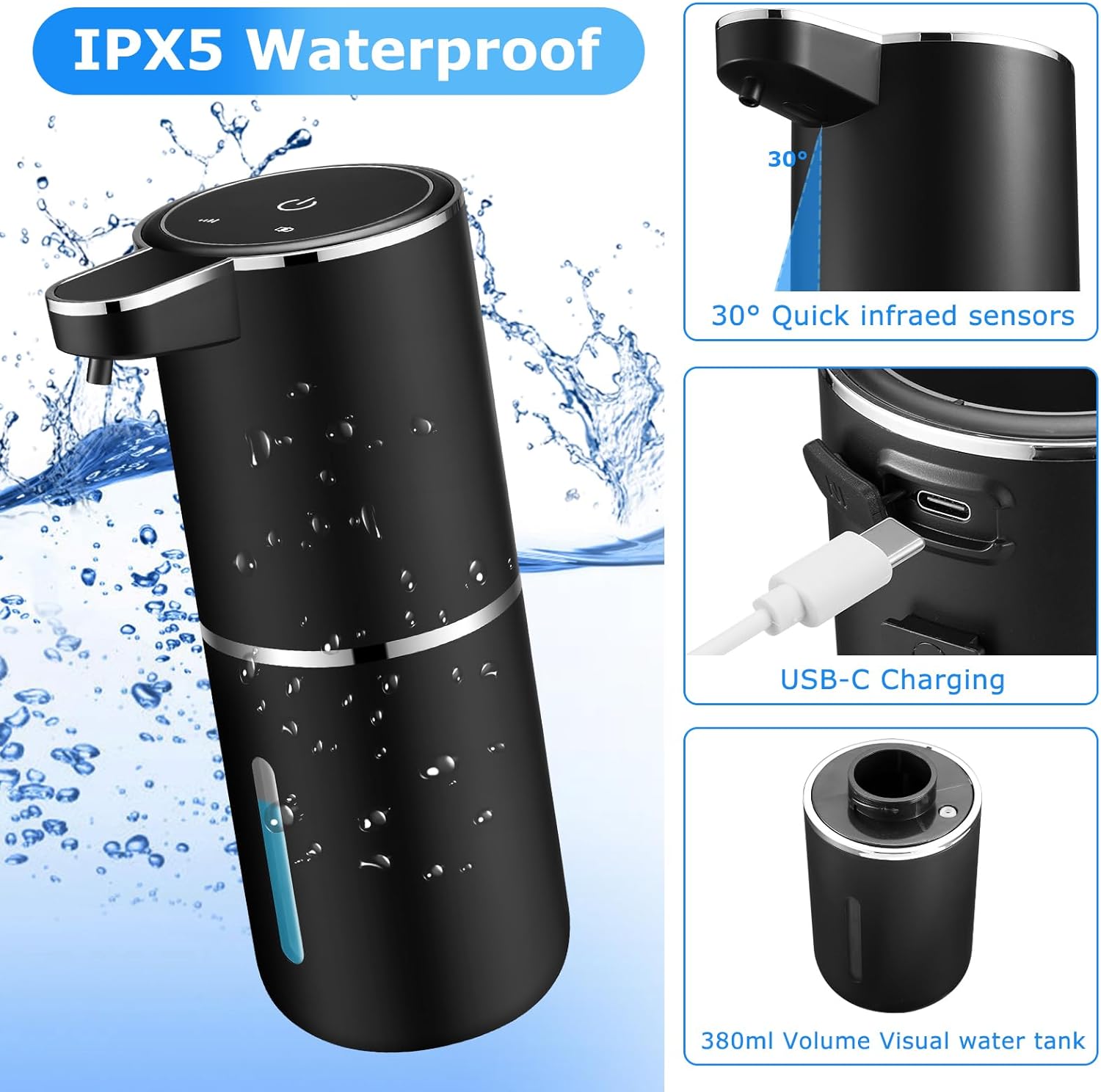 2 Pack Automatic Soap Dispenser,Automatic Liquid Soap Dispenser Touchless,12.8oz/380ml USB