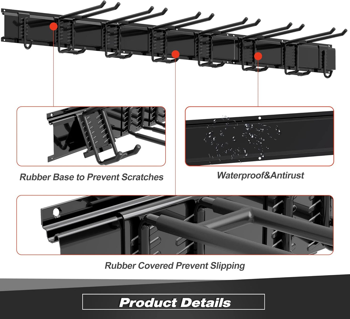 Storaboks Heavy Duty Garage Storage Rack System, Wall Mounted Tool Organizer with 8 Double Hooks, 3