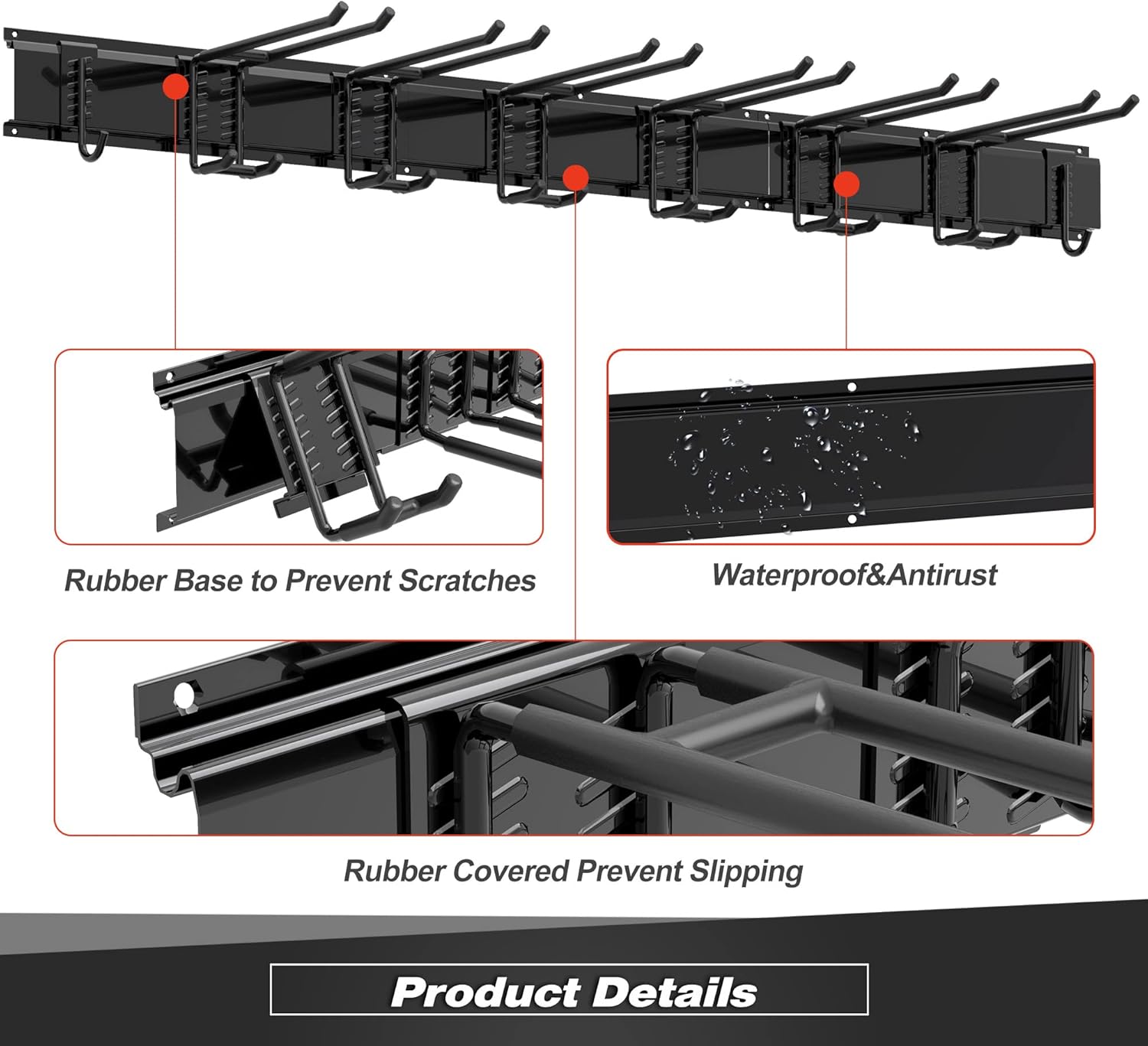 Storaboks Heavy Duty Garage Storage Rack System, Wall Mounted Tool Organizer with 8 Double Hooks, 3