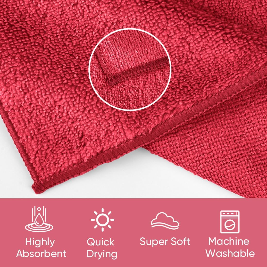 HOMEXCEL Red Microfiber Washcloths 12 Pack, Highly Absorbent and Soft Face Towel, Multi-Purpose