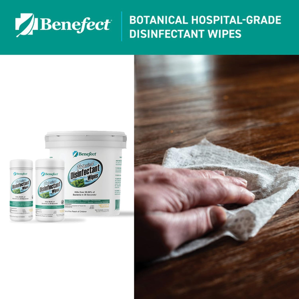 Benefect Botanical Disinfectant Wipes – 1,500 Sanitizing Wipes. 6 Pack of 250 Wipes Per Unit - High
