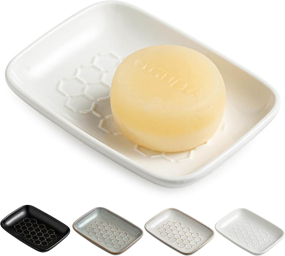 Gomakren Soap Dish for Shower, Bar Soap Holder, Ceramic Soap Dishes for Bar Soap, Sponge Holder