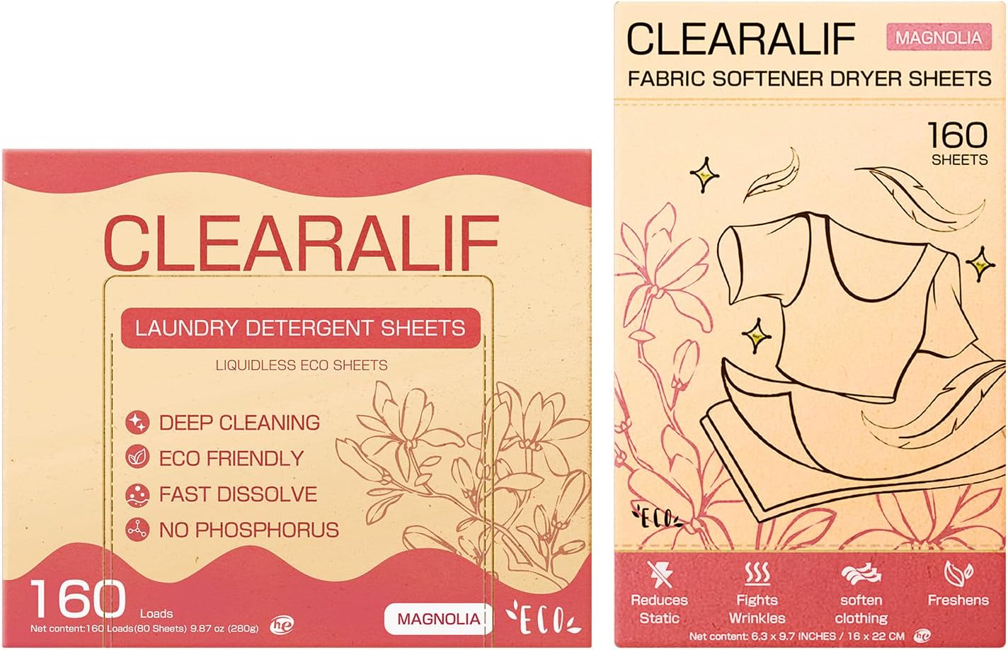 CLEARALIF All in One Laundry Detergent Sheets Kit, Magnolia Scent, 160 Loads Laundry Sheets + 160