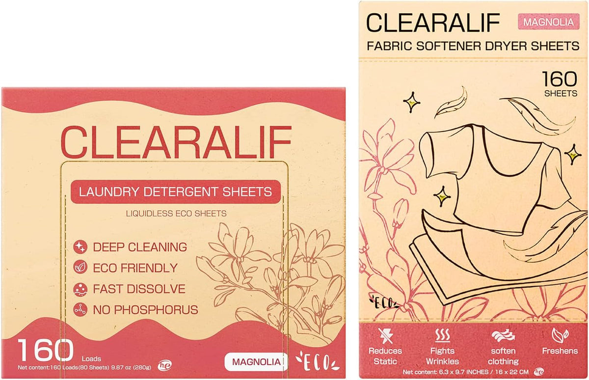 CLEARALIF All in One Laundry Detergent Sheets Kit, Magnolia Scent, 160 Loads Laundry Sheets + 160