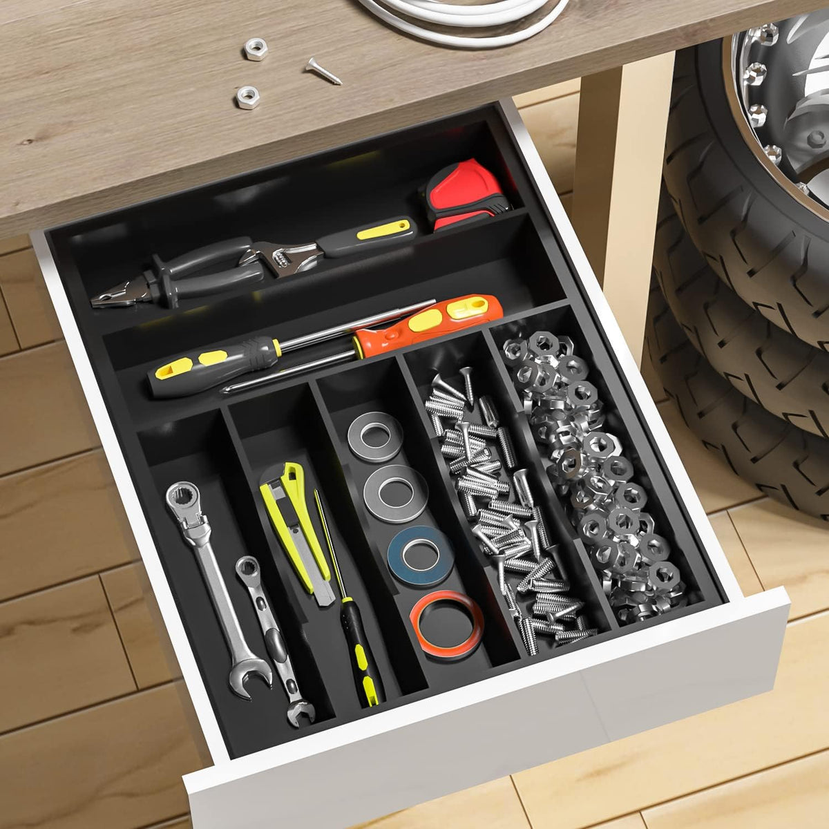 Utensil Organizer Silverware Drawer Organizer - 7 Slots Bamboo Silverware Tray For Kitchen Cutlery