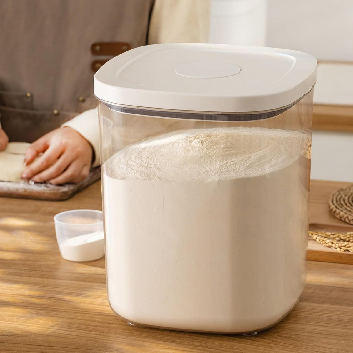 Airtight Rice Container 25 Lbs, Clear PET Plastic Food Storage Container Bin For Flour Sugar, Dry