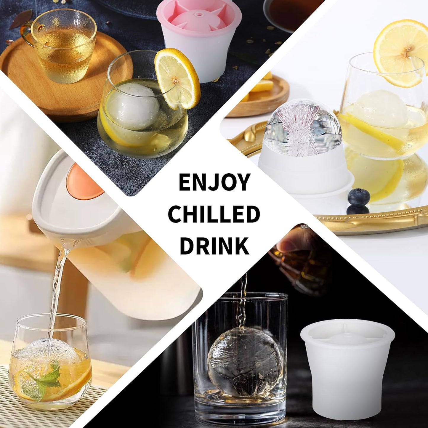 Round Ice Cube Molds 6 Pieces, Silicone Sphere Ice Mold Maker, Stackable Easy Release Circle Ice