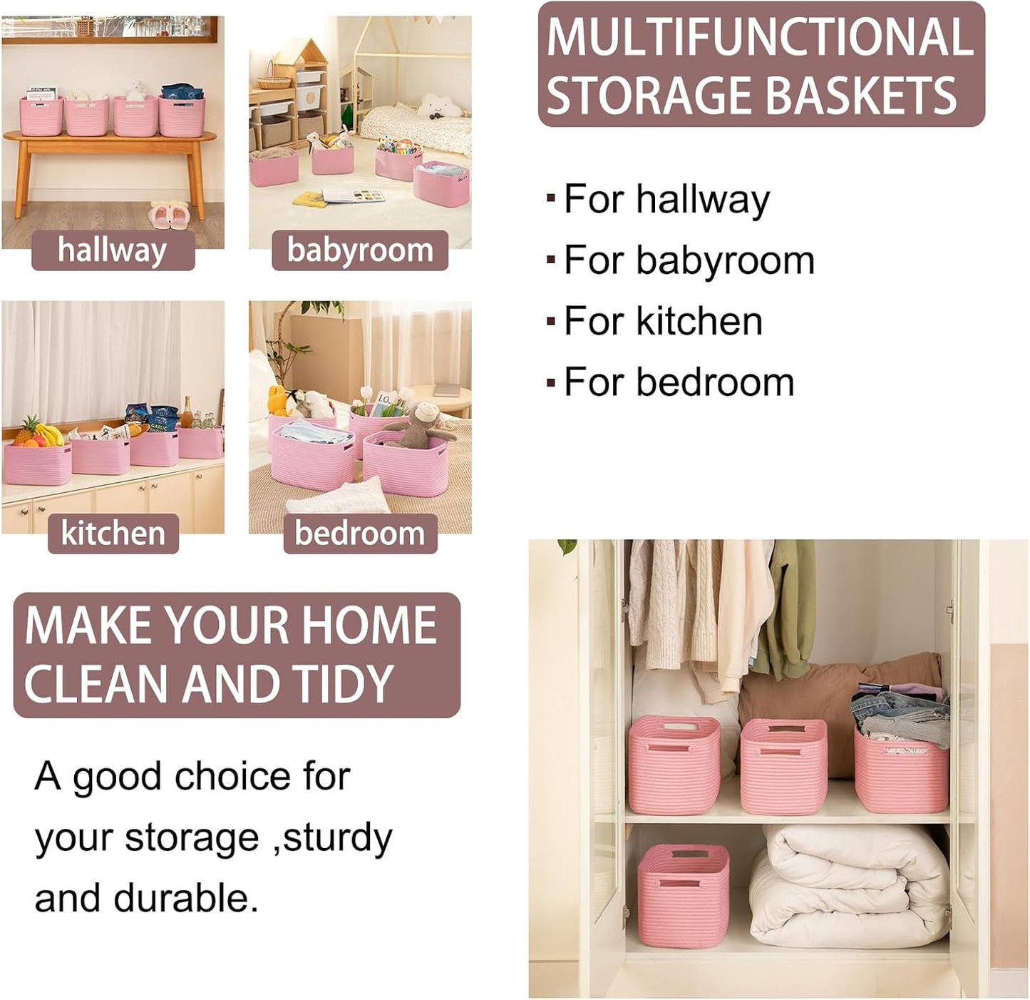 OIAHOMY 4 Pack Storage Baskets for Organizing, Cube Storage Bins for Shelves, Rectangle Storage