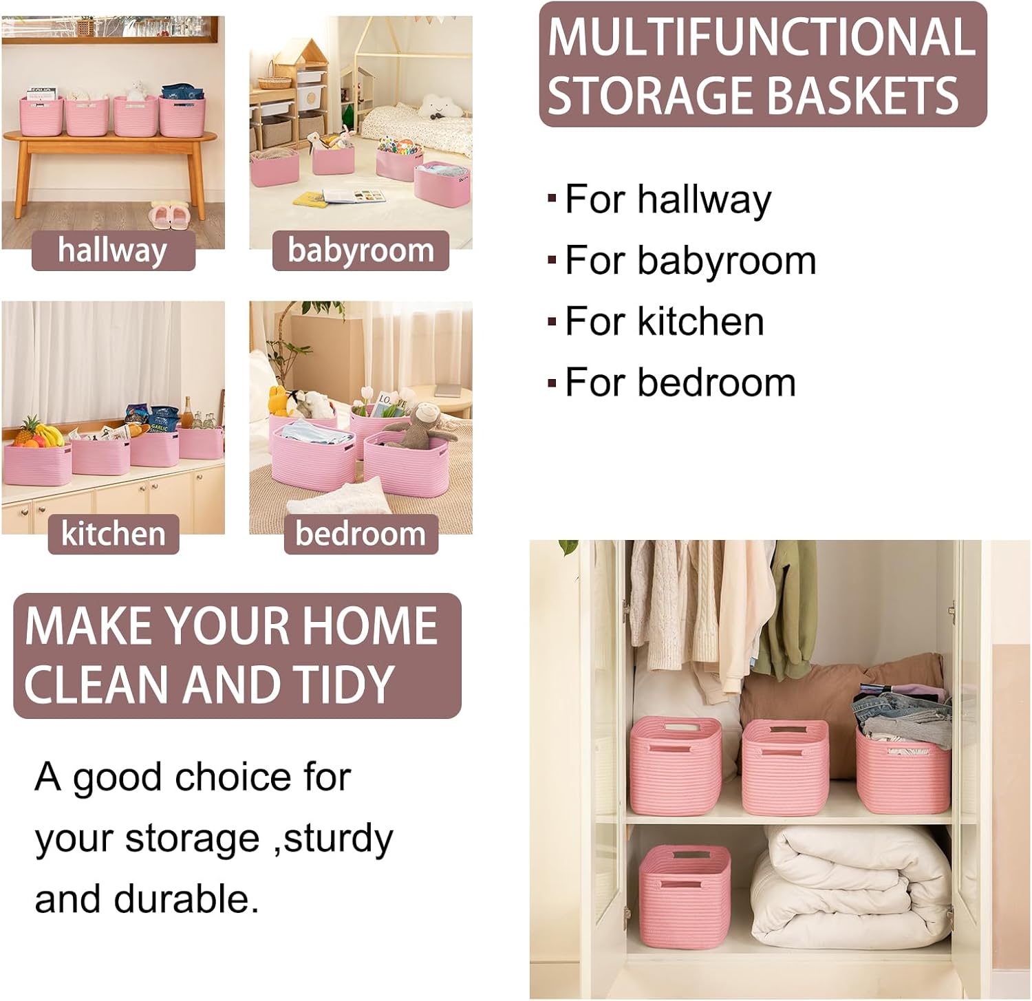 OIAHOMY 4 Pack Storage Baskets for Organizing, Cube Storage Bins for Shelves, Rectangle Storage