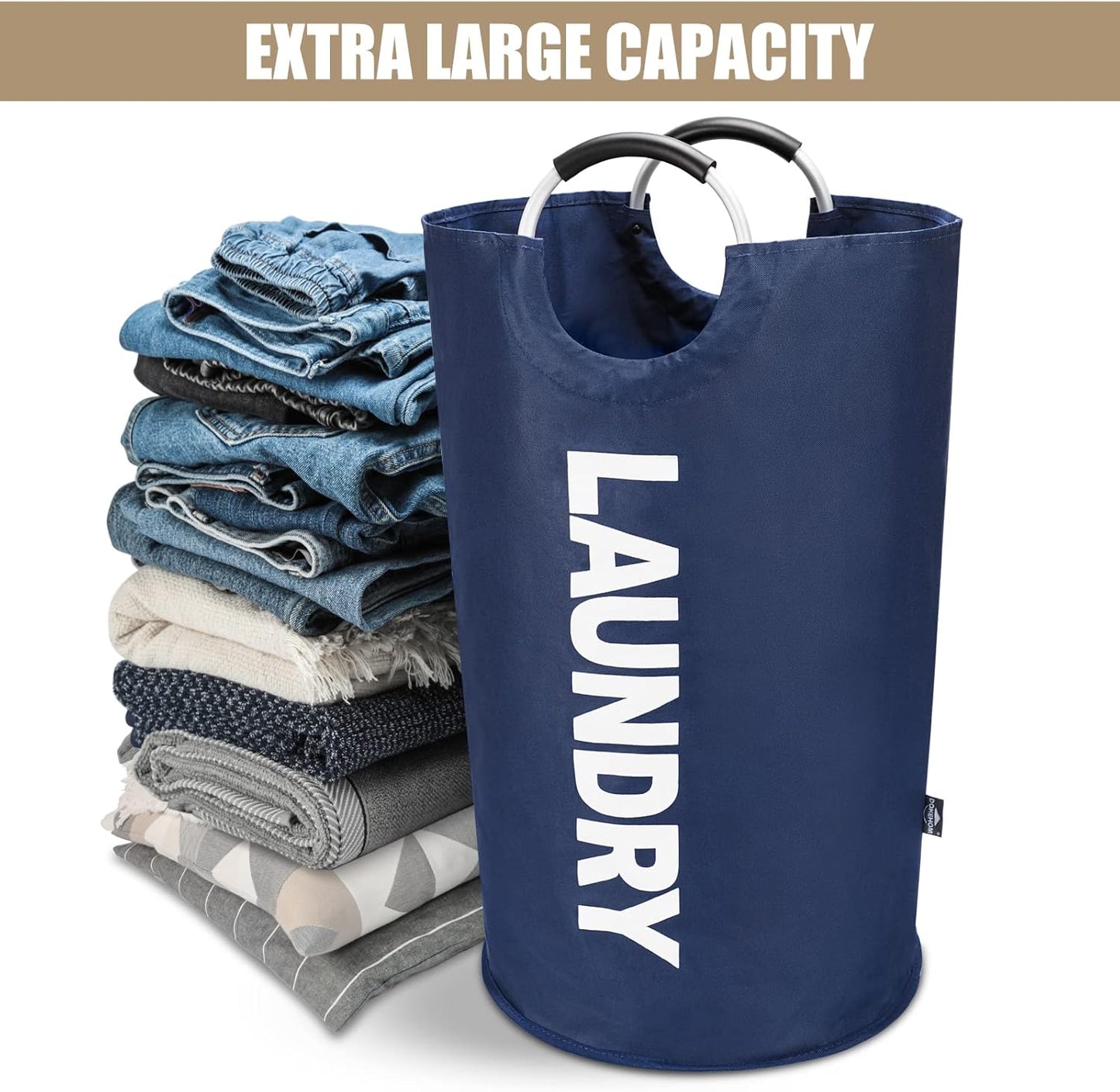 DOKEHOM 90L Large Laundry Basket, Collapsible Laundry Bag, Freestanding Tall Clothes Hamper