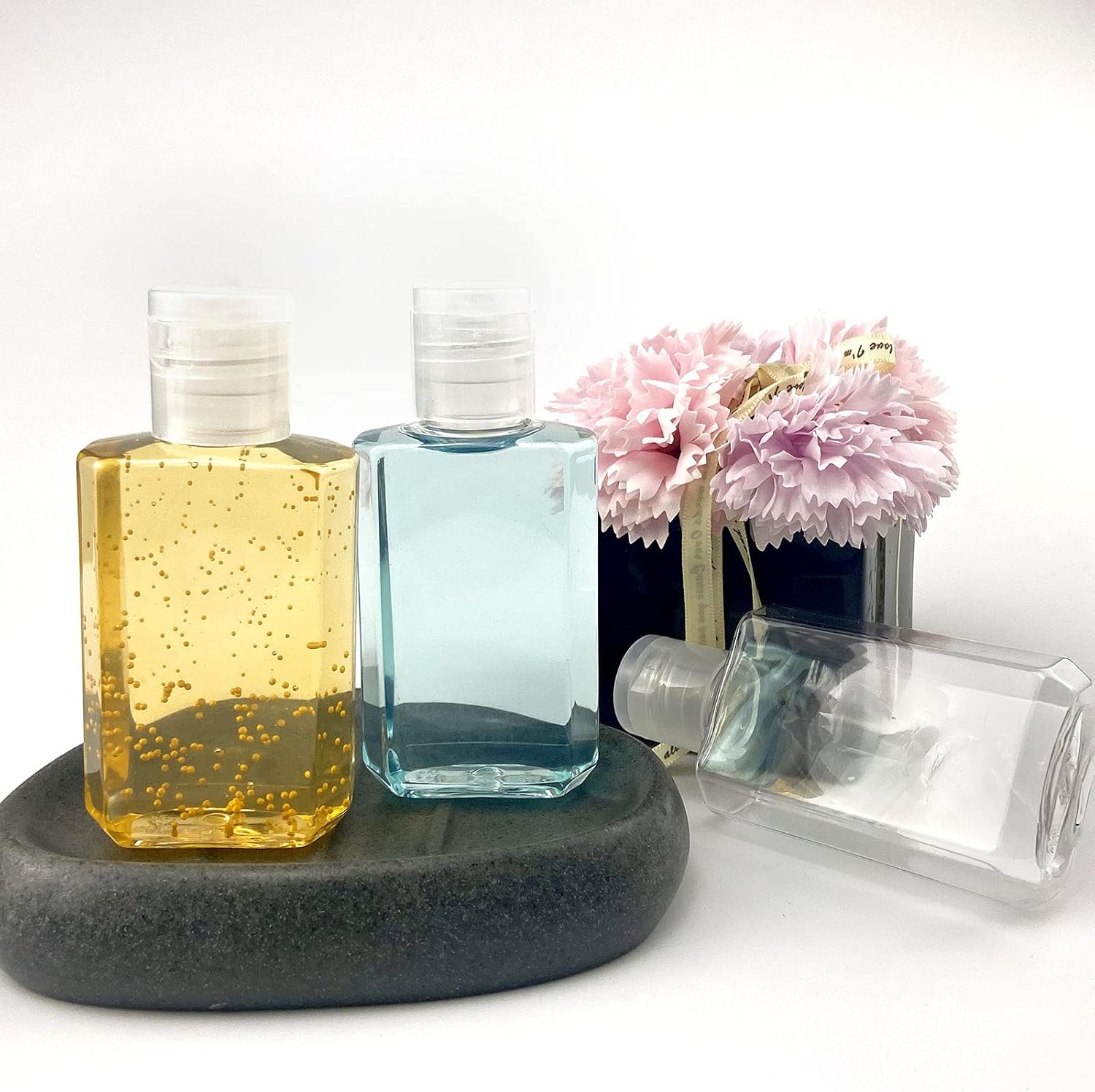 2oz Empty Hand Sanitizer Travel Size Bottles, Refillable Clear Plastic Containers with Flip Cap for