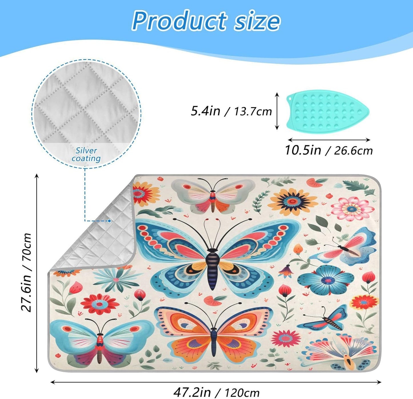 Decorative Butterfly Floral Ironing Mat Thickened Ironing Blanket Travel Portable Double-Side Using
