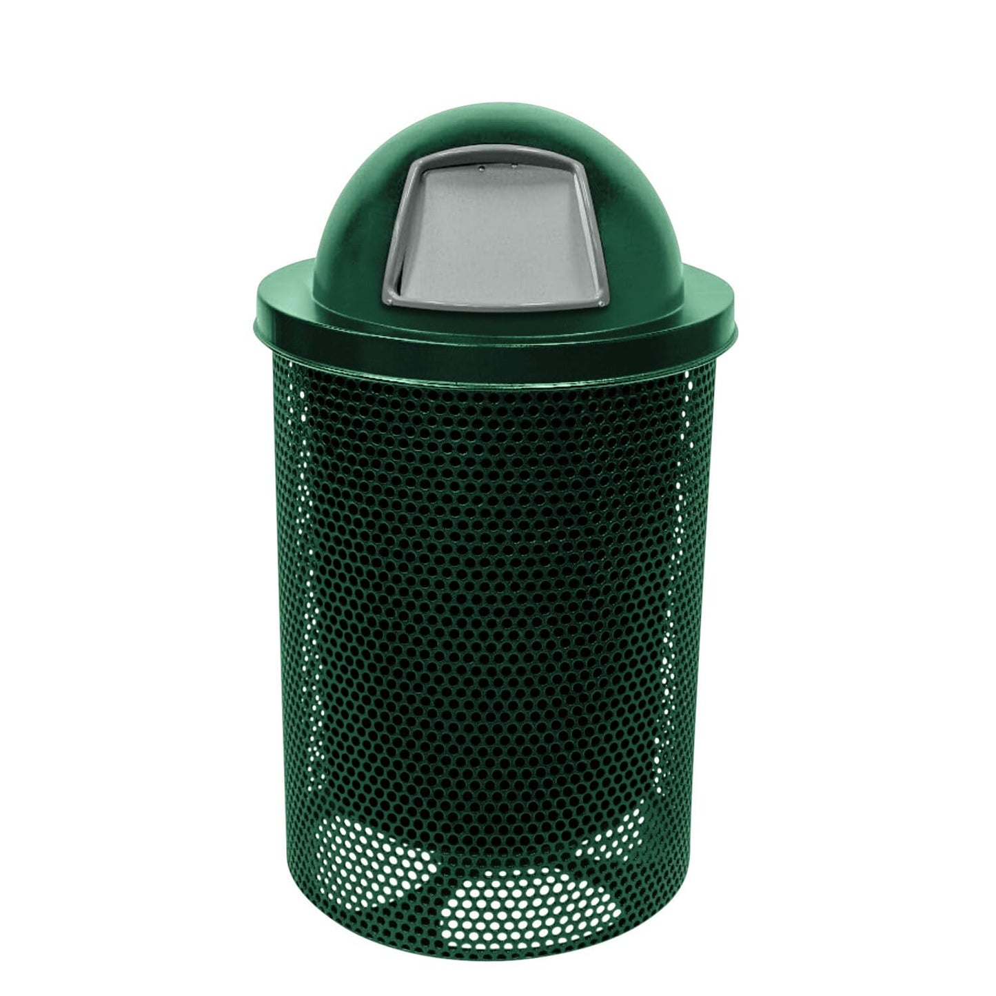 COATEDOUTDOORFURNITURE RDT-P-TXTGRN Heavy Duty Round Trash Receptacle with Dome Top, Liner
