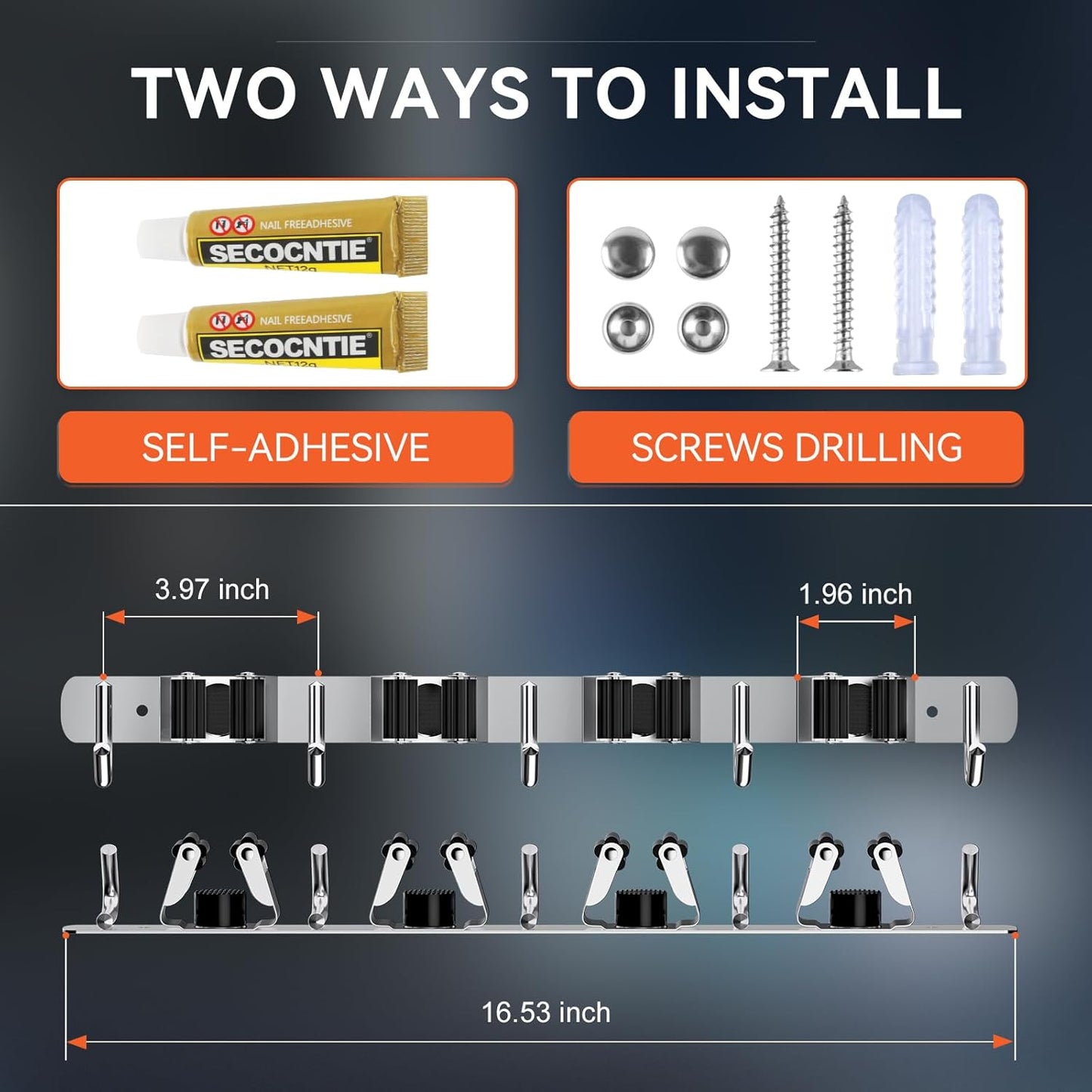 ZONGOOL 2 Pack Mop Broom Holder Wall Mount, 4 Racks and 5 Hooks Broom Organizer Storage Tool Racks
