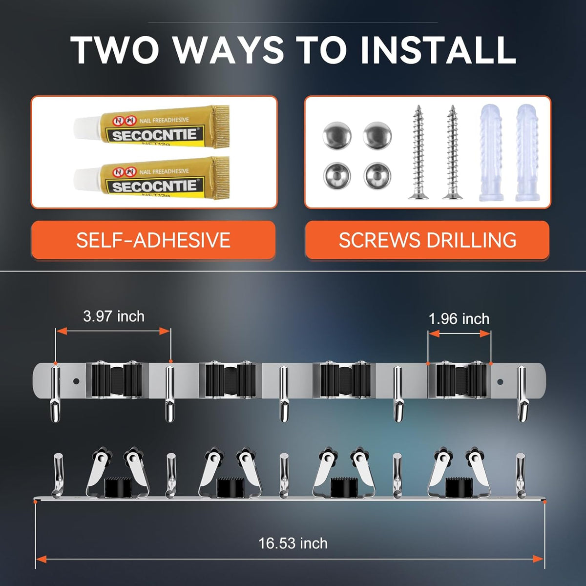 ZONGOOL 2 Pack Mop Broom Holder Wall Mount, 4 Racks and 5 Hooks Broom Organizer Storage Tool Racks